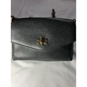 Tory Burch Kira Black Pebbled Leather Small Shoulder Crossbody Bag Gold Chain